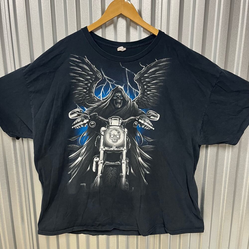 VTG Y2K Ghost Rider Motorcycle Choppers Lightning Black Graphic T Shirt SZ 2XL
